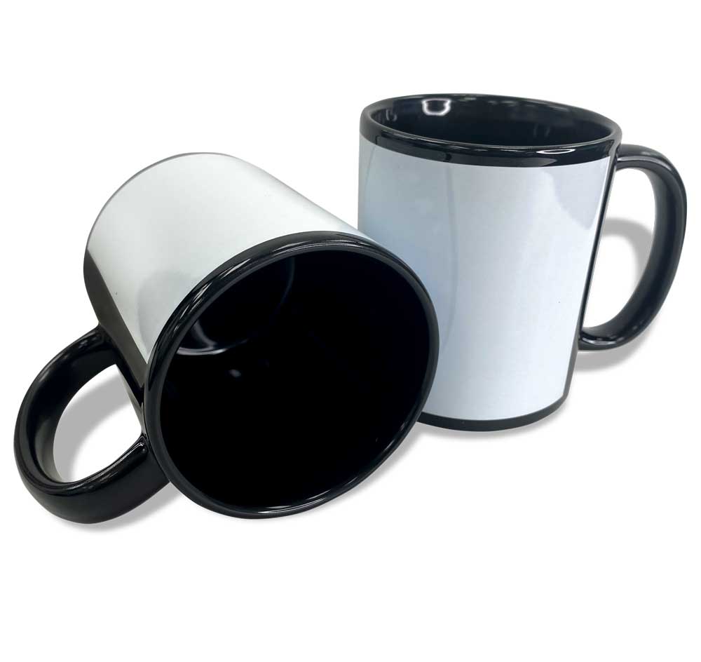 11oz Dye Sublimation Black Mug Blanks with White Patch - Case of 36