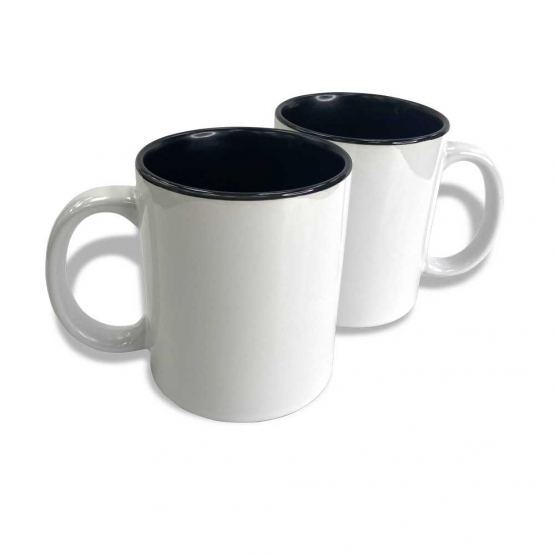 White Ceramic Sublimation Coffee Mug with Colored Rim/Handle - 15oz