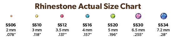 rhinestone size chart actual size 22 mm